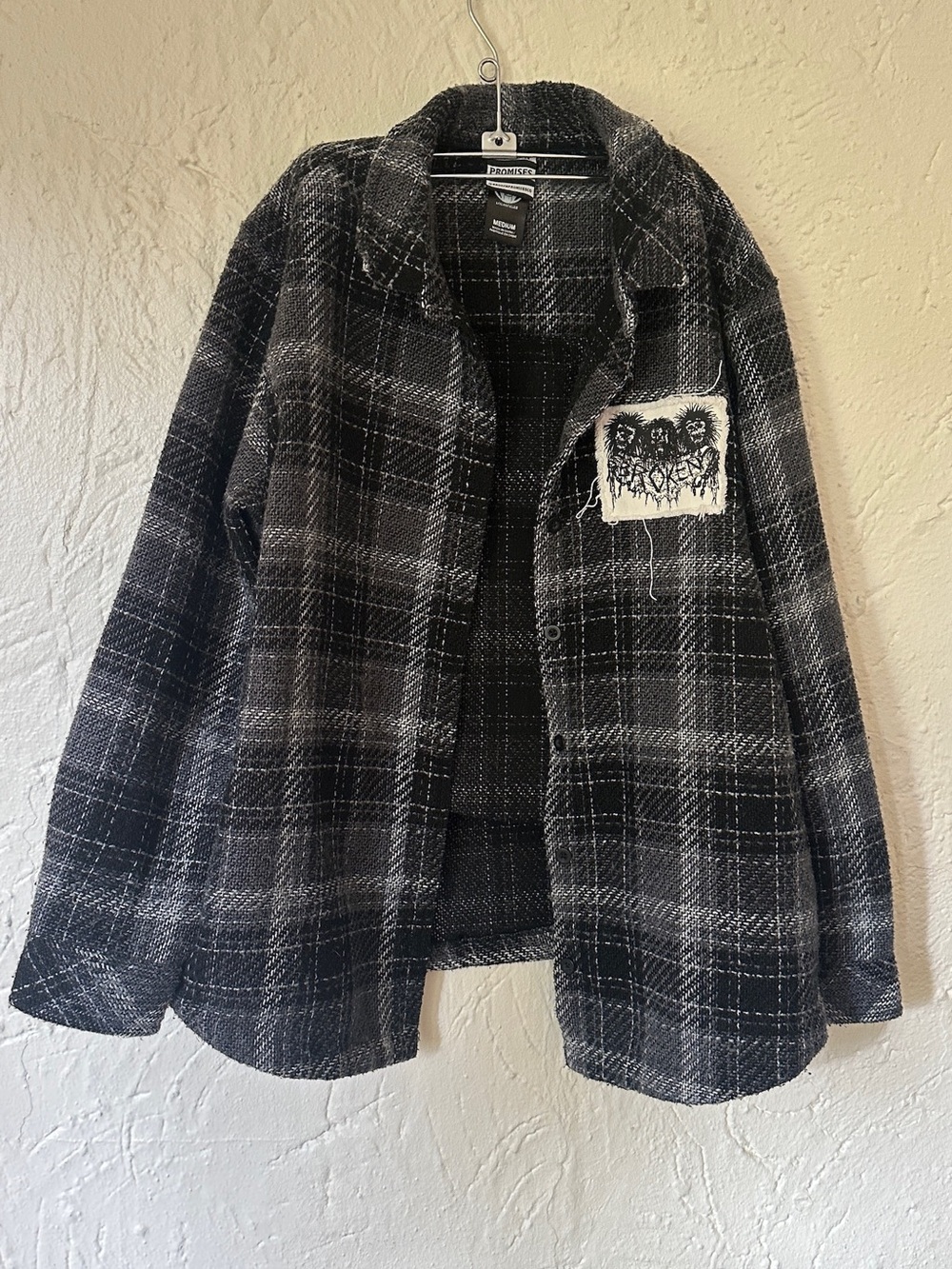 Broken Promises Black Plaid Jean Jacket - Overshirt with Patch Detail